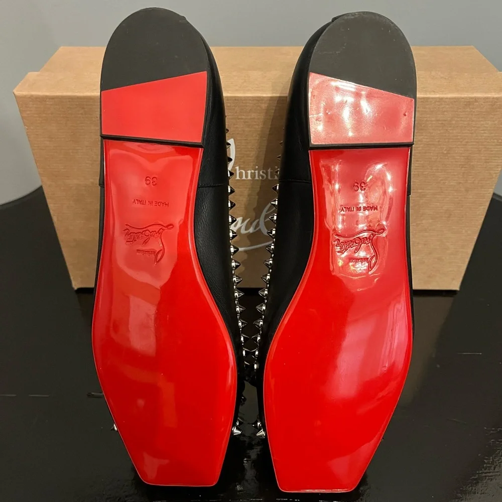 BNIB Christian Louboutin Mamadrague Spiked Black Leather Ballet Flats, size 39 - Picture 7 of 16